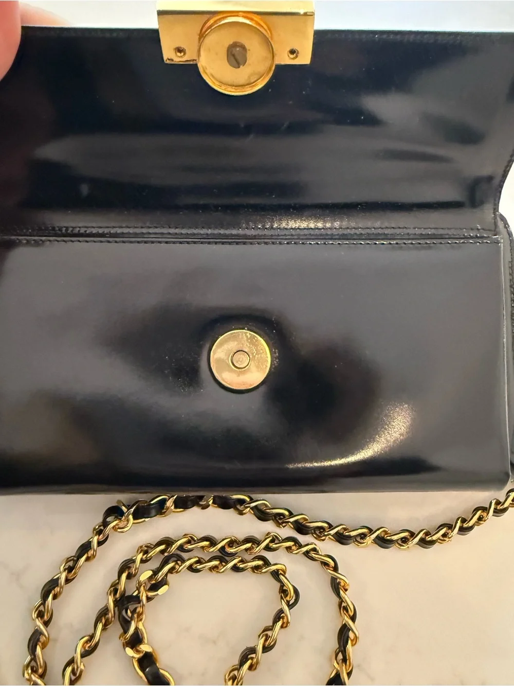 Vintage St. John Black Leather Crossbody with Gold Chain Strap - Picture 6 of 8